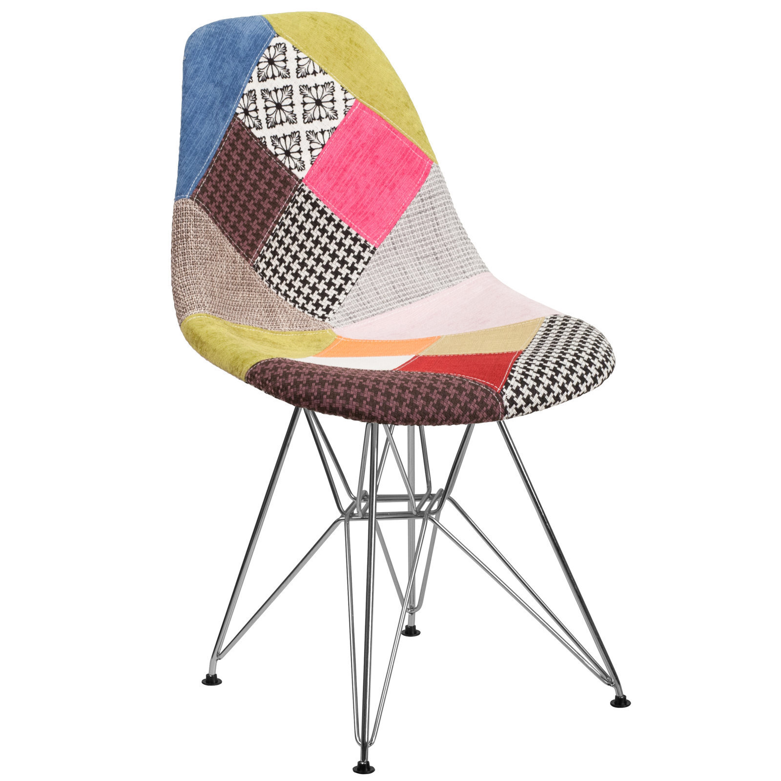 Upholstered Patchwork Chair With Metal Base
