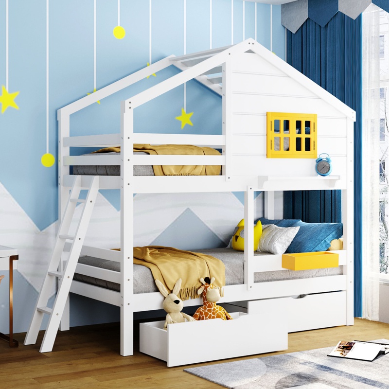 Twin-Over-Twin Playhouse Bunk Bed with Storage