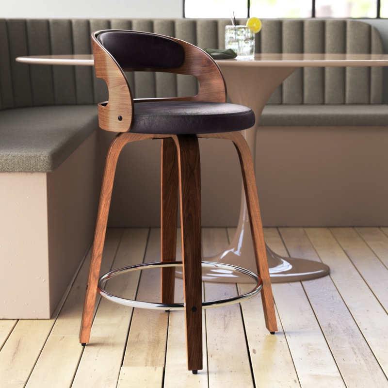 Counter-Height Swivel Dining Chair with Wood Accents