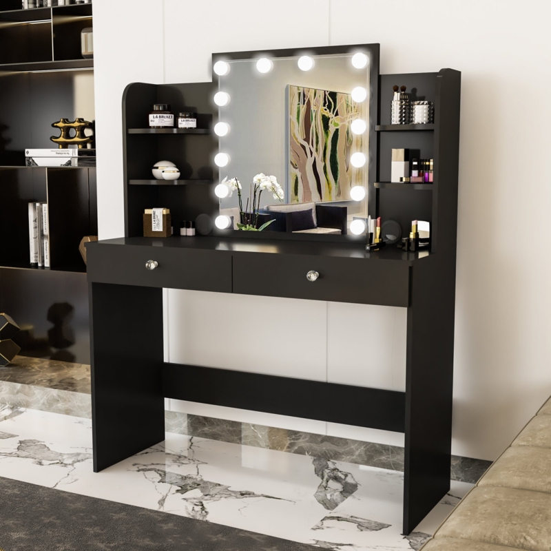 Modern Black Lighted Makeup Vanity Desk