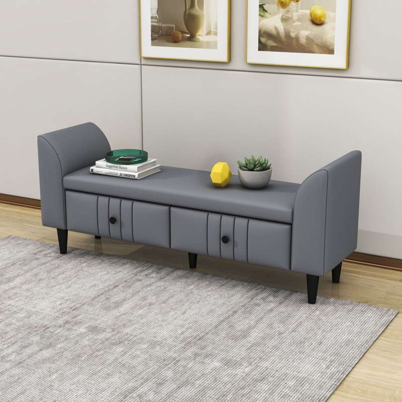 Velvet Storage Bench with Armrests and Drawers