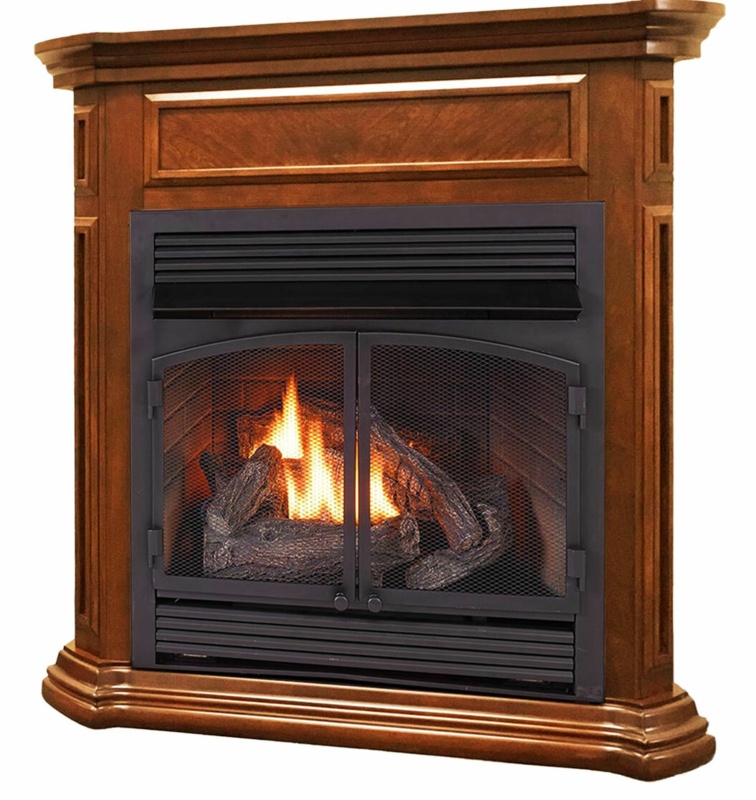 Dual Fuel Ventless Fireplace with Apple Spice Mantel