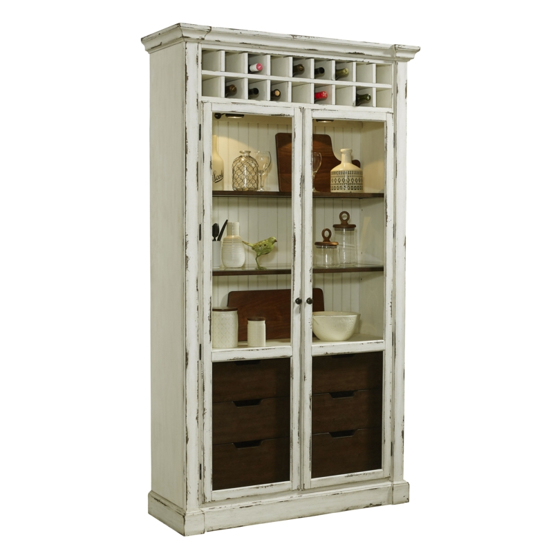 Distressed Antique China Cabinet with Wine Storage