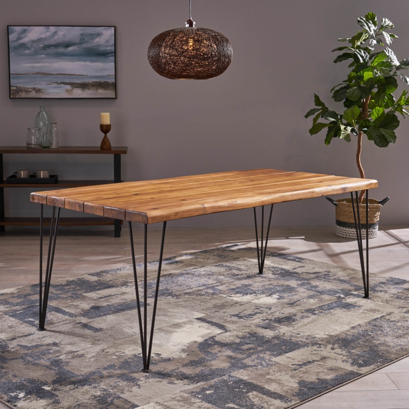 Solid Wood Dining Table with Hairpin Legs