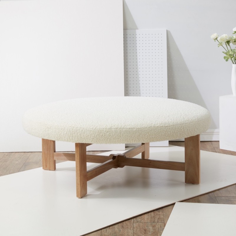 Round Faux Shearling Ottoman