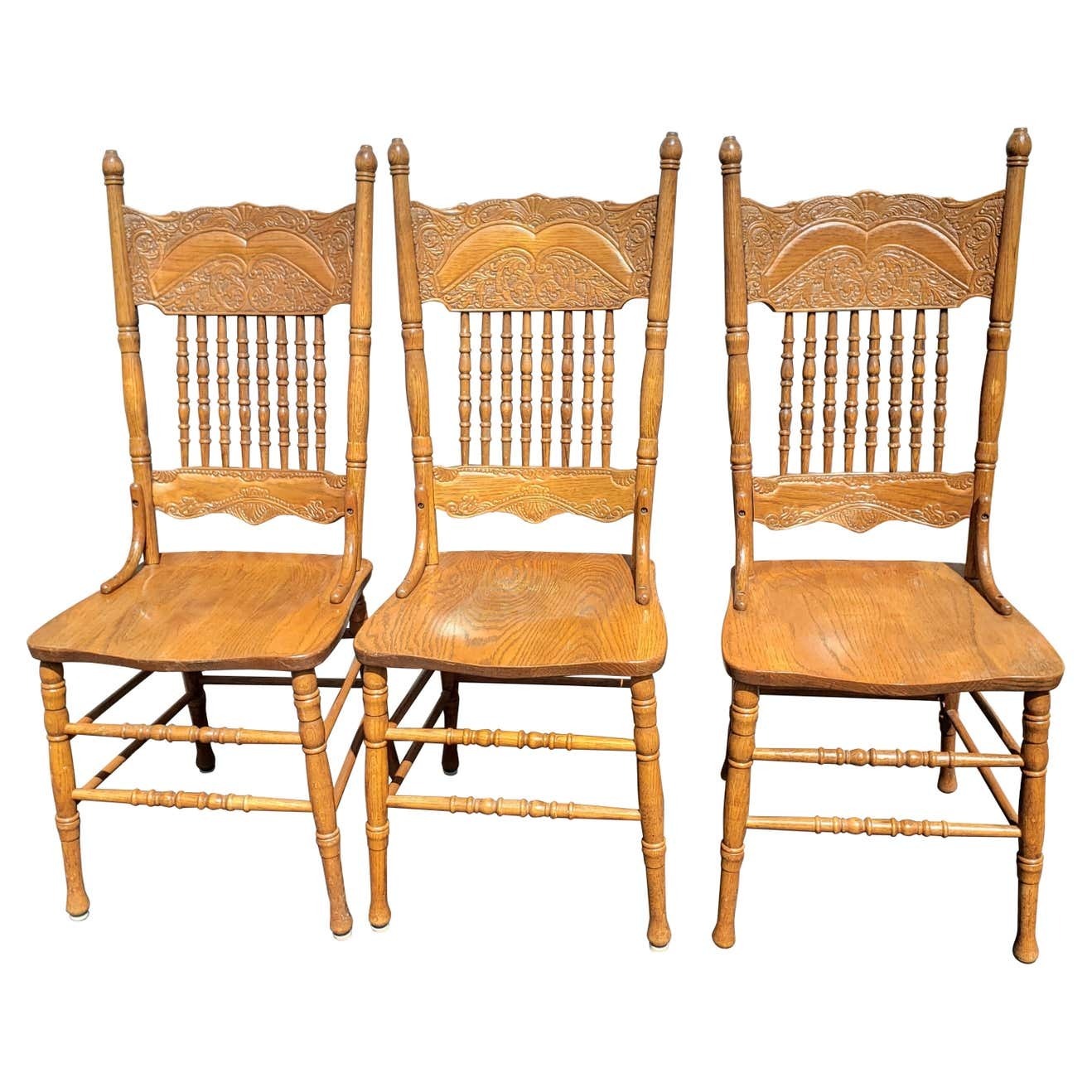 Vintage Oak Pressed Back Chairs