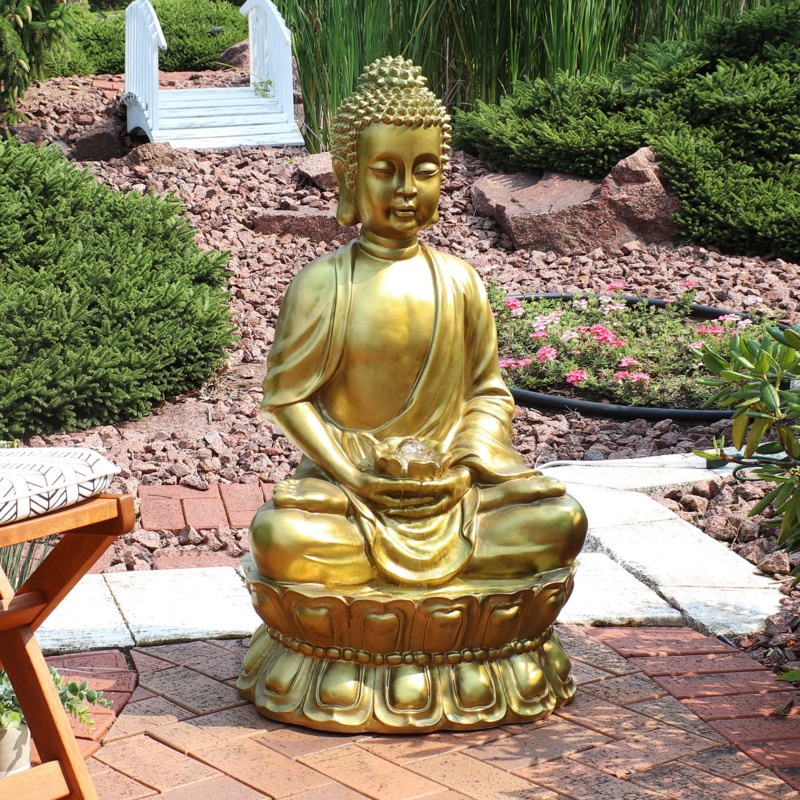 Vitrolles Fiberglass Buddha Fountain with Light
