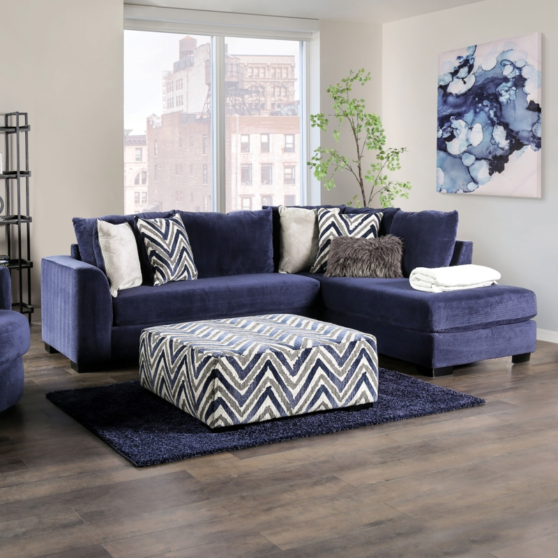 Navy Microfiber Sectional Set with Ottoman