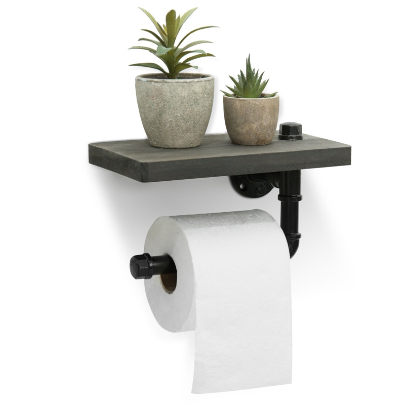 Industrial Wall-Mounted Toilet Paper Holder with Shelf