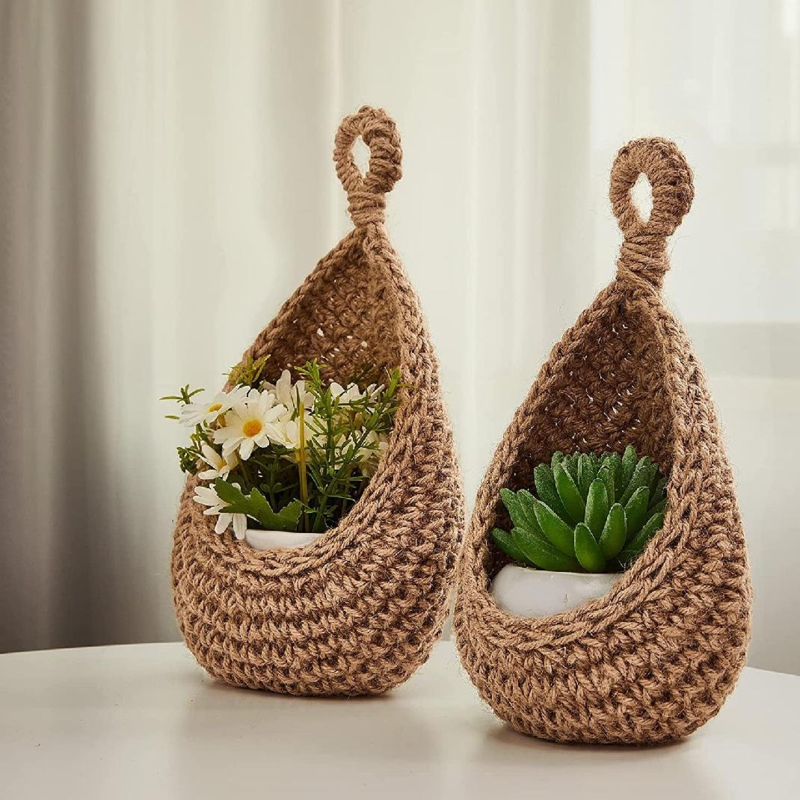 Hand Woven Jute Hanging Baskets Set