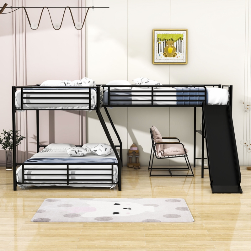 Mission-Style L-Shaped Bed with Desk and Slide