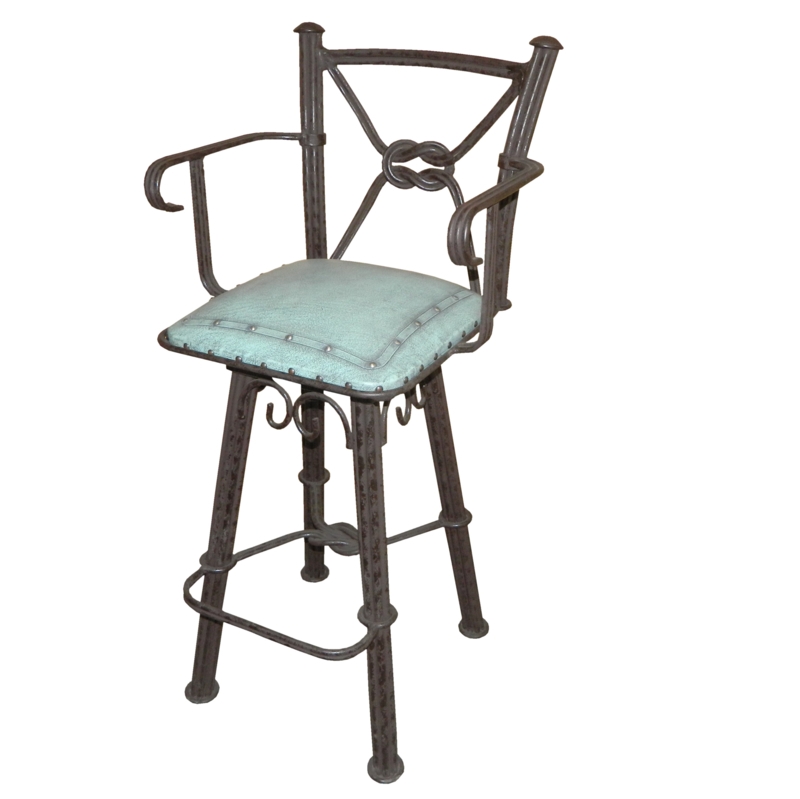 Handmade Iron Barstool with Leather Seat and Arms
