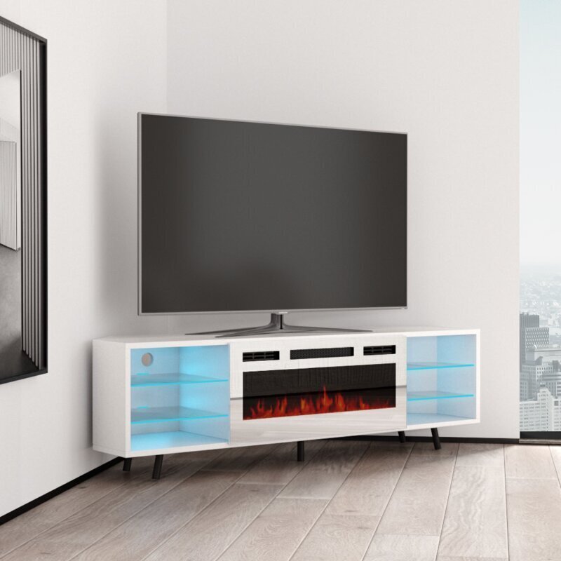 White Corner TV Unit With Fireplace