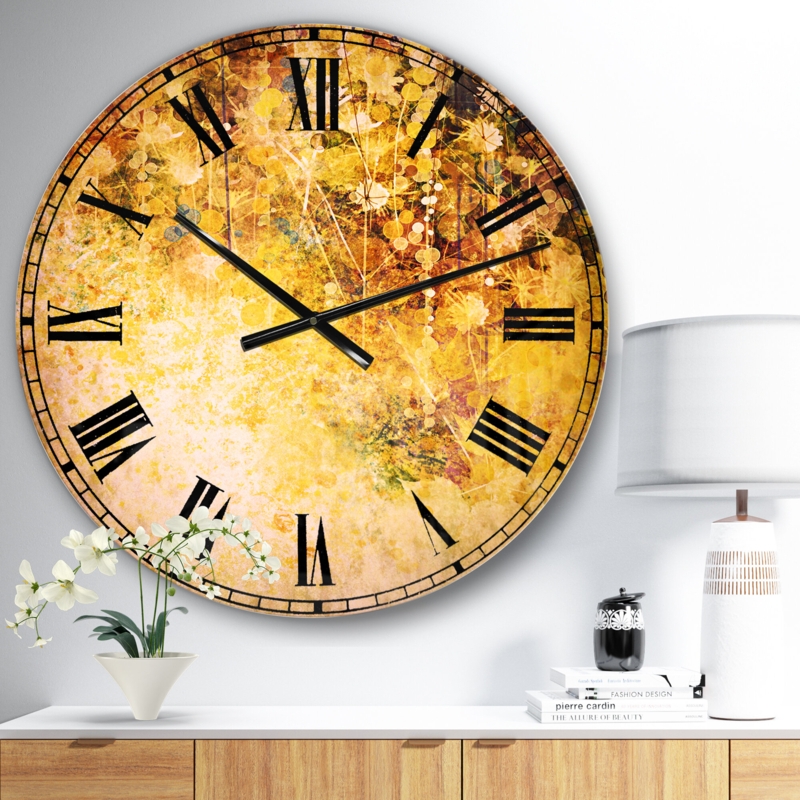 Floral Flowers and Soft Color Leaves Metal Wall Clock