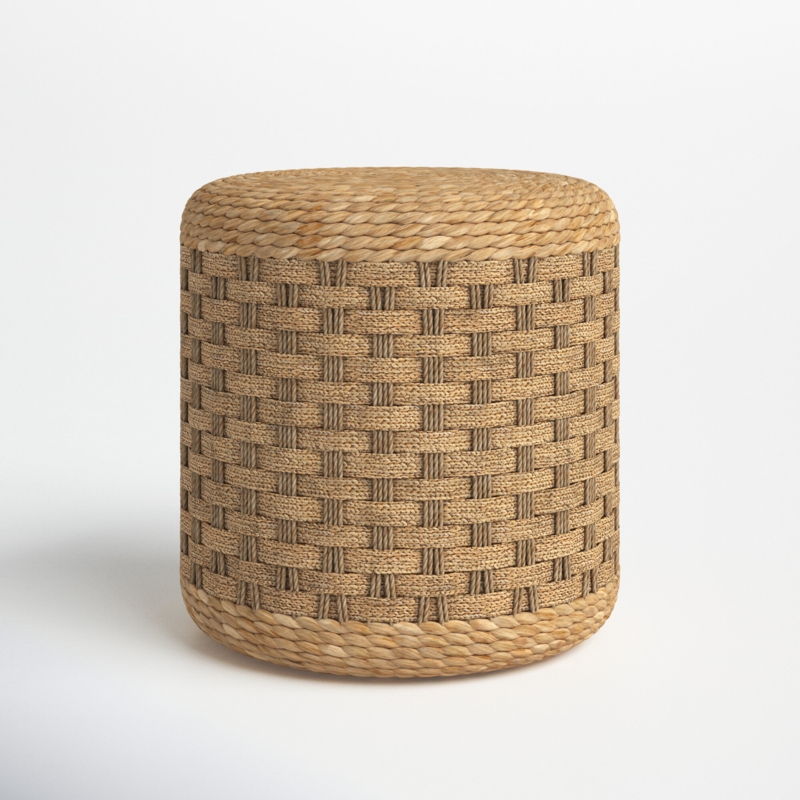 Woven Seagrass Pouf with Intricate Detailing