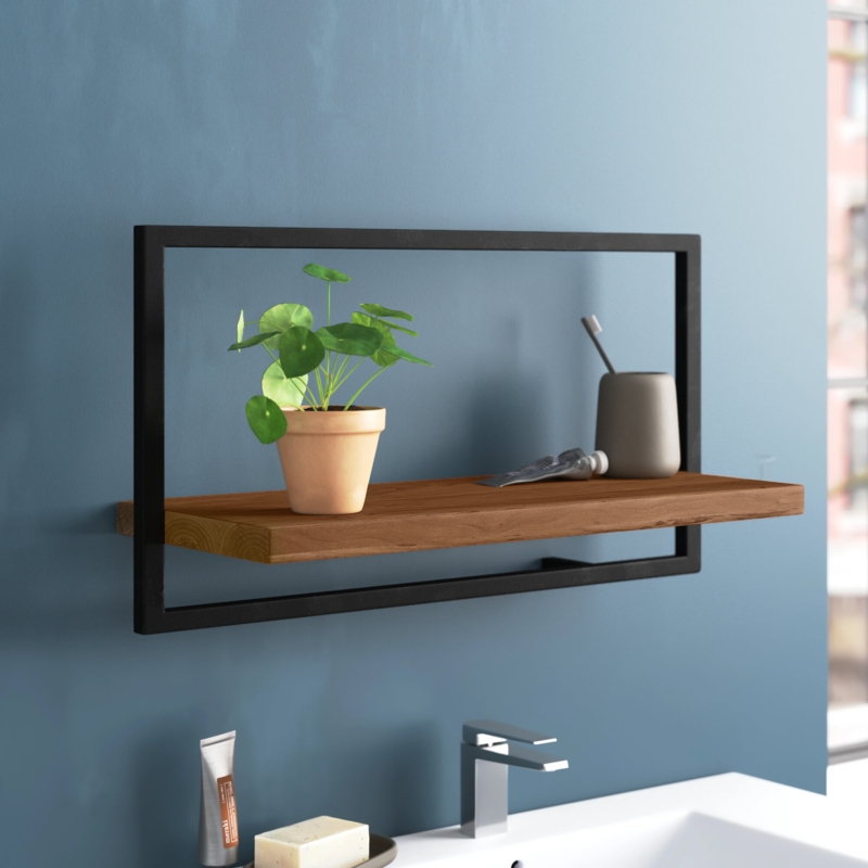 Metal Frame Wall Shelf with Recycled Teak Wood