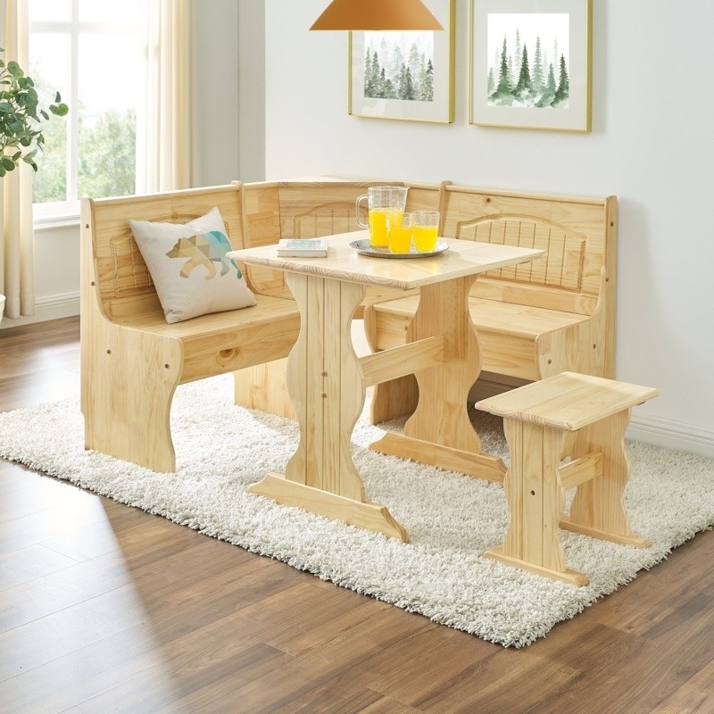 Wiens 3 - Person Pine Solid Wood Breakfast Nook Dining Set
