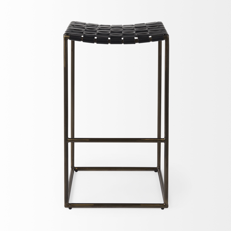 Distressed Iron and Leather Stool