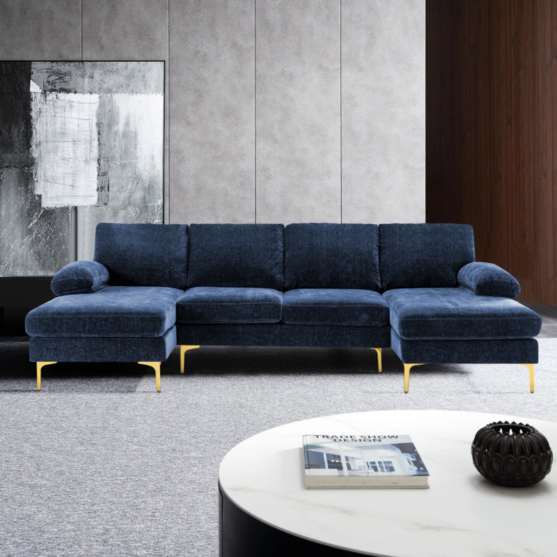 U-Shaped Chenille Sectional Sofa with Double Chaise Lounges