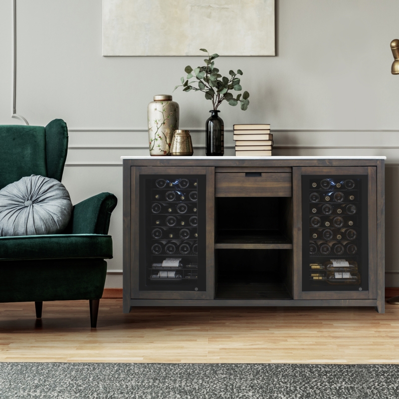Wood Wine Credenza with Marble Top