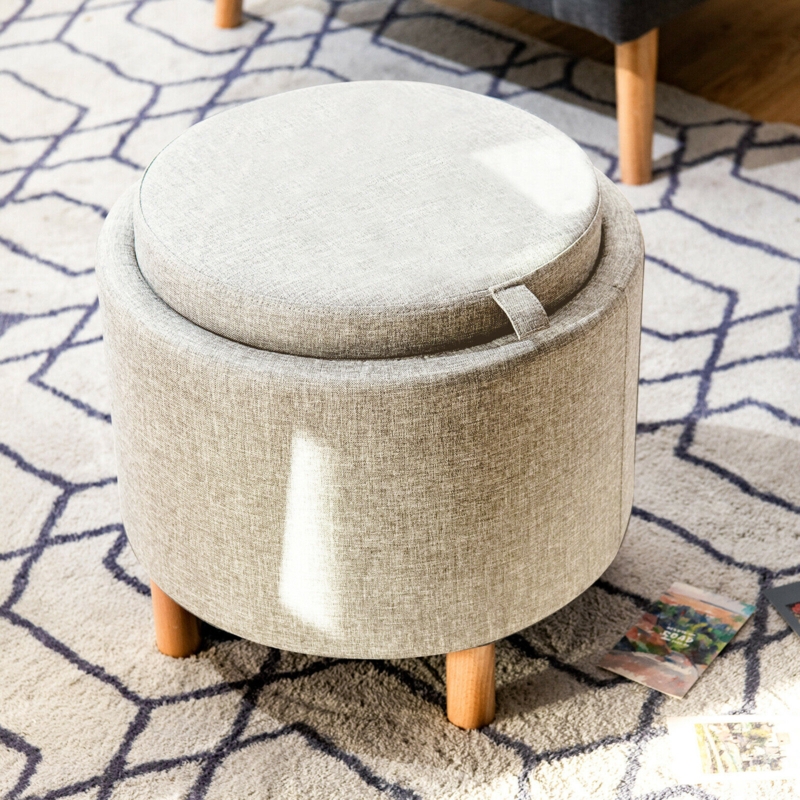 Round Storage Ottoman with Removable Lid