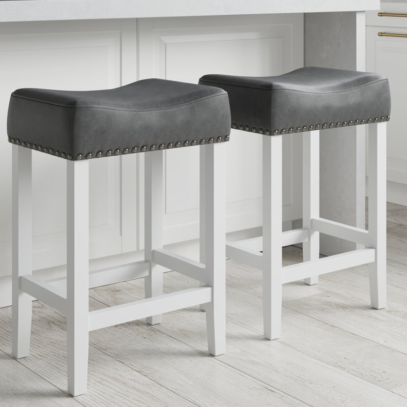 Wood and leather counter bar stool