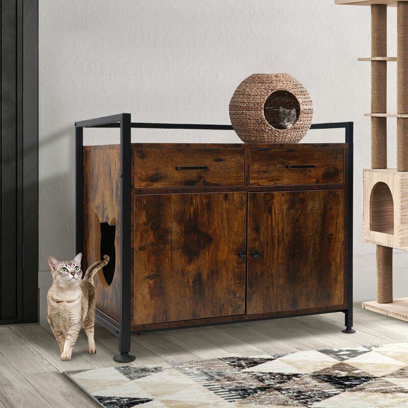 Wood and Metal Cat Cabinet