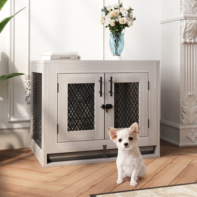 Furniture-Style Dog Crate with Tray and Pads
