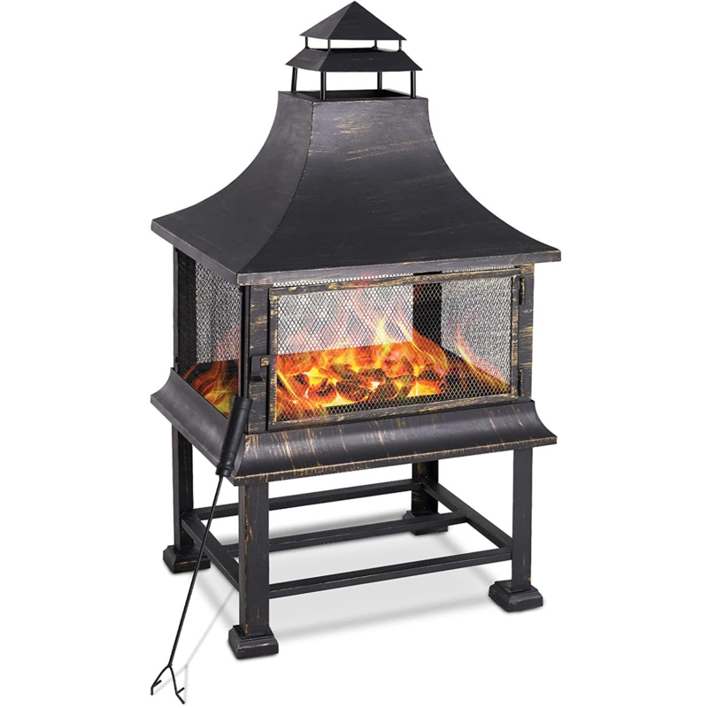 Chiminea Outdoor Fireplace with 360° Mesh Cover