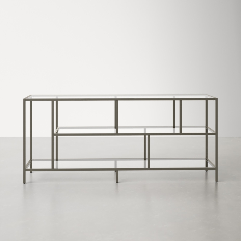Metallic TV Stand with Glass Shelves