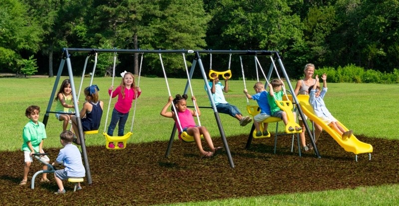 XDP Recreation Rising Sun Playground Outdoor Swing Set, Glider, SeeSaw, & Slide