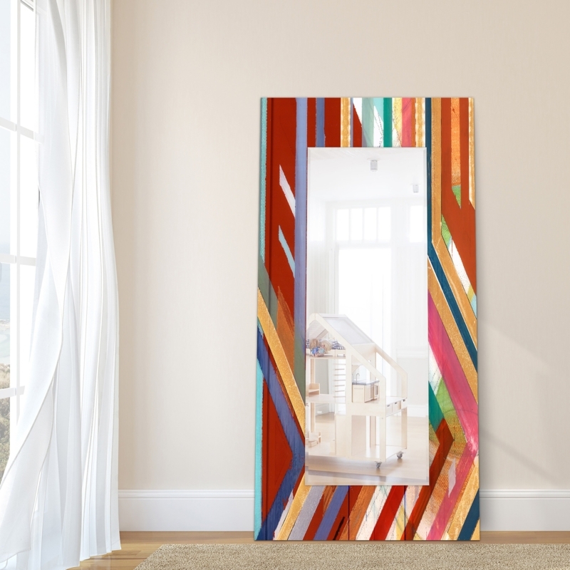 Abstract Colorful Tempered Glass Art with Beveled Mirror