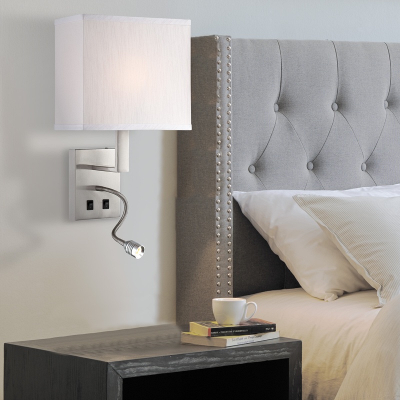 Modern Chrome Wall Lamp with LED Reading Light