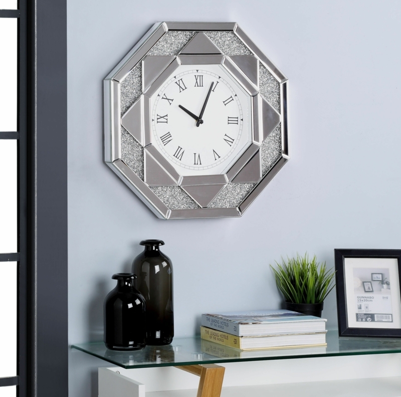 Hexagonal Wall Clock with Mirrored Inlay