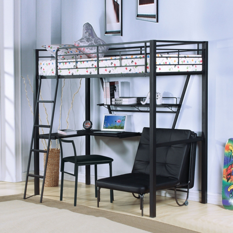 Loft Bed with Desk and Metal Frame