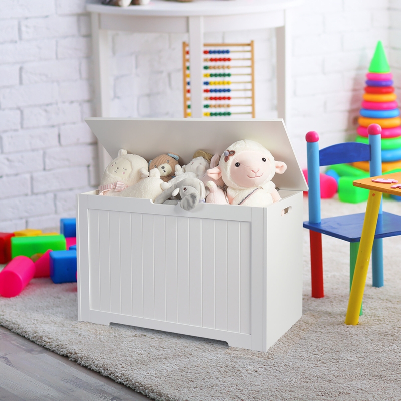 Flip-Top Toy Box with Groove and Holes