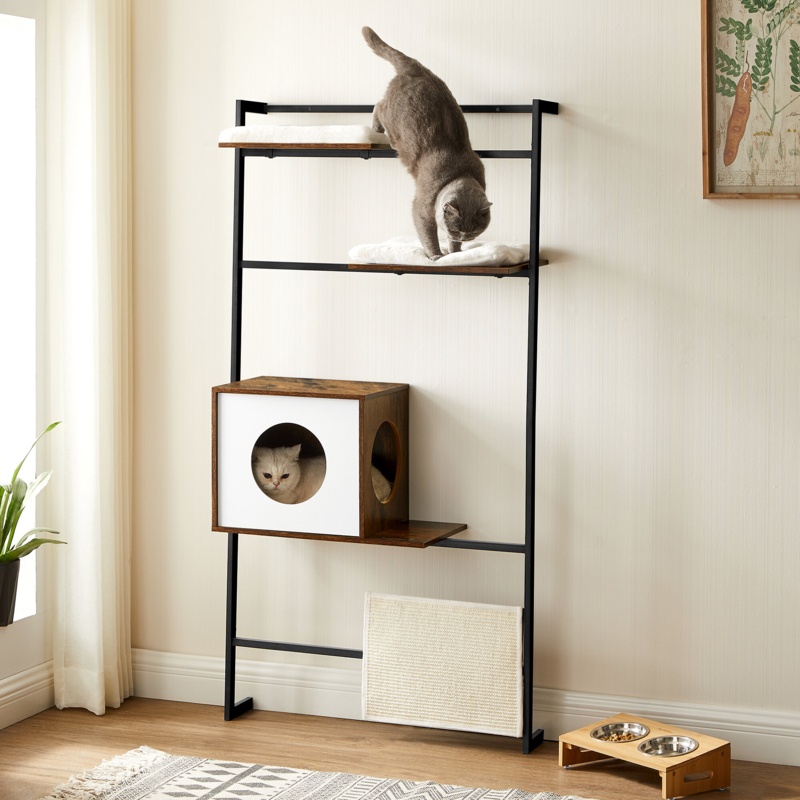 Wall-Mounted Cat Tree with Cafe and Perches