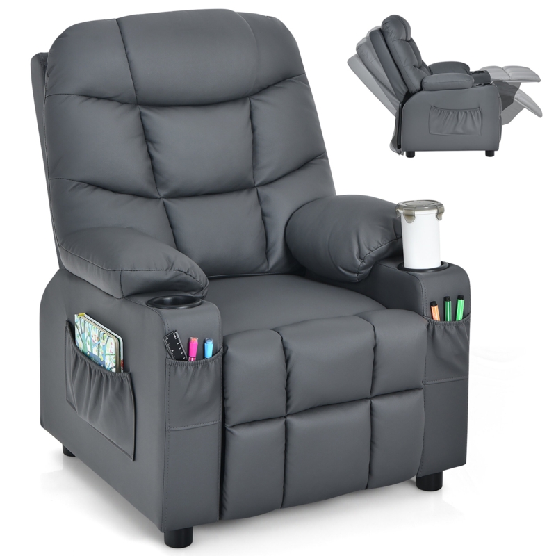 Kids' Recliner Chair with Cup Holders and Storage