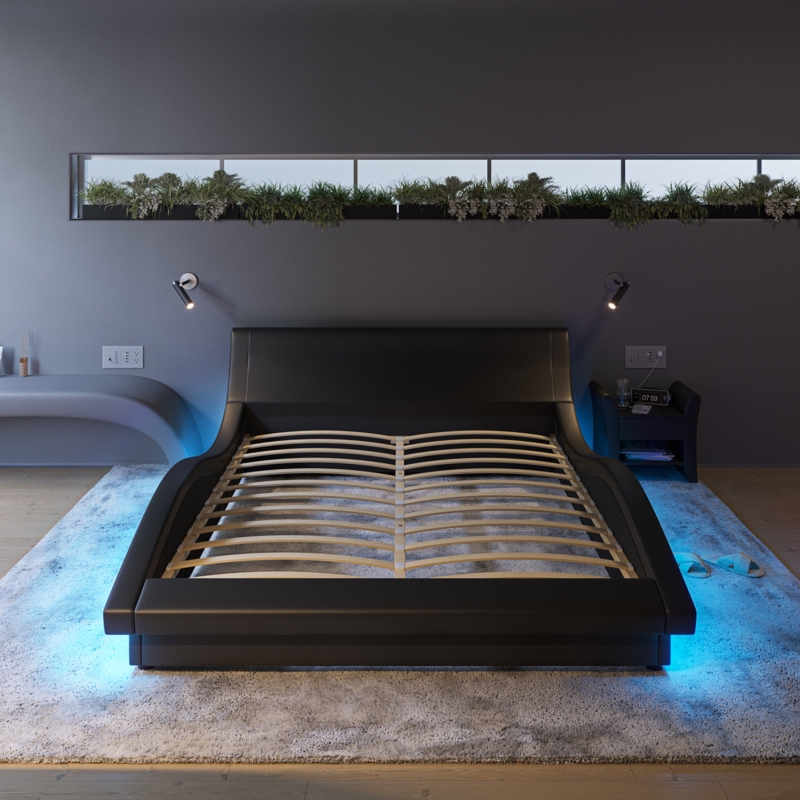 Contemporary Platform Bed Frame with LED Lights