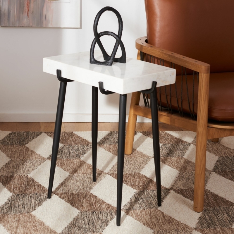 Stone Top Accent Table with Angled Metal Legs