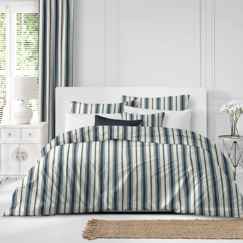 Classic Blue and Beige Stripe Bedding Collection