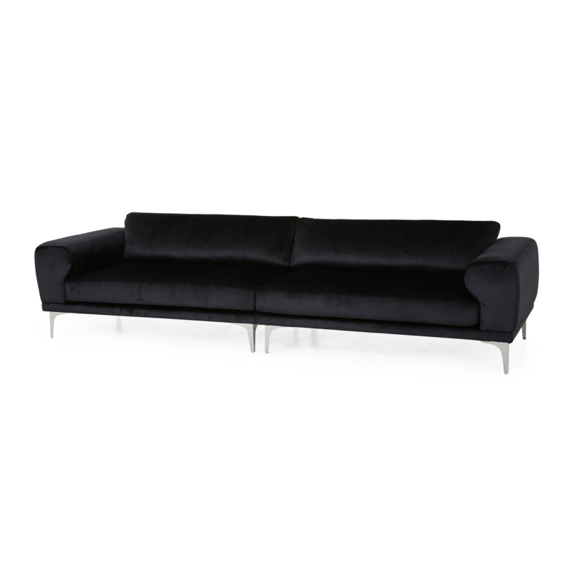 Velvet Upholstered Sofa with Silver Bracket Legs