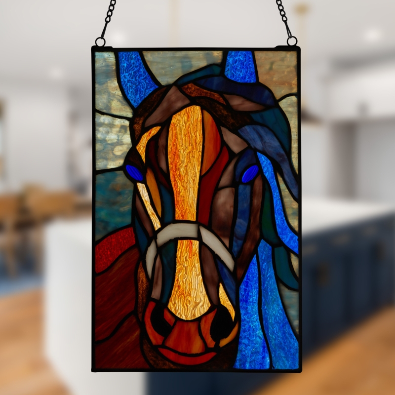 Ambrose Horse Stained Glass Window Panel