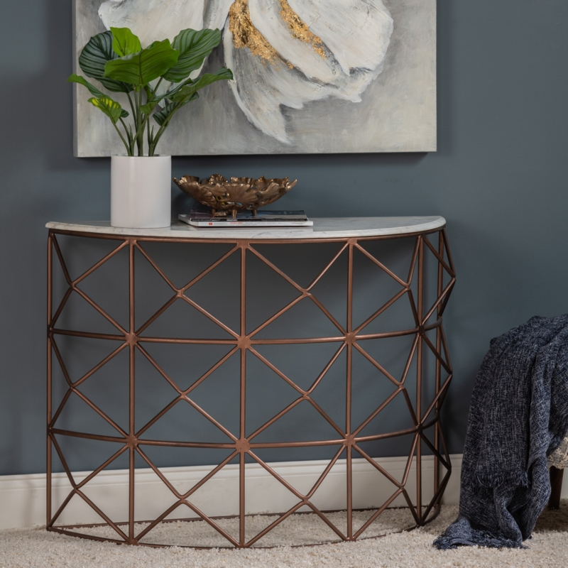 Marble and Metal Half Round Console