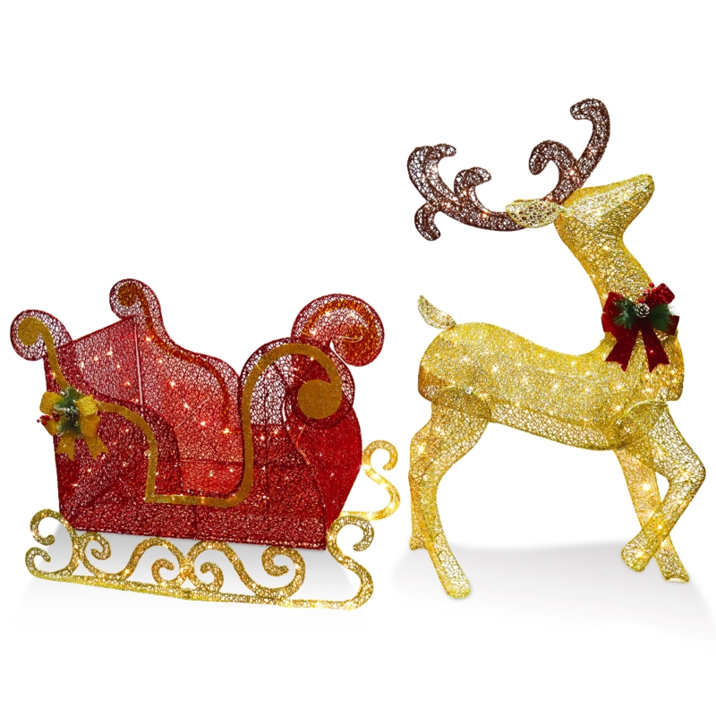 Christmas Reindeer and Sleigh Yard Light Decorations