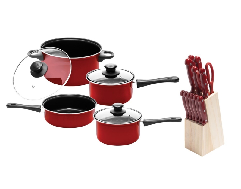 Hell's Kitchen Red Nonstick Pressed Aluminum Essential Cookware Set  (6-Piece)