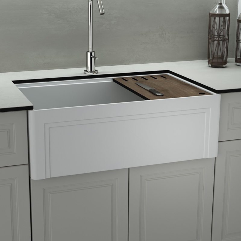Fireclay Kitchen Sink with Cutting Board