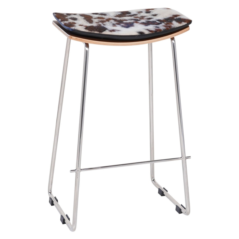 Cowhide and Stainless Steel Bar Stool
