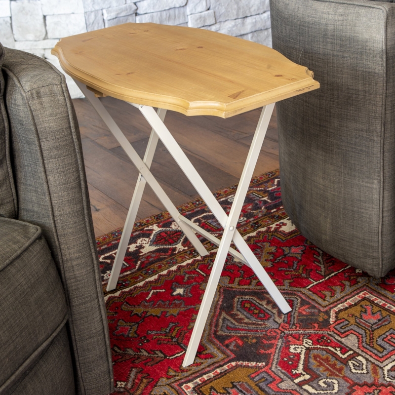 Industrial Folding Accent Table with Scalloped Edge