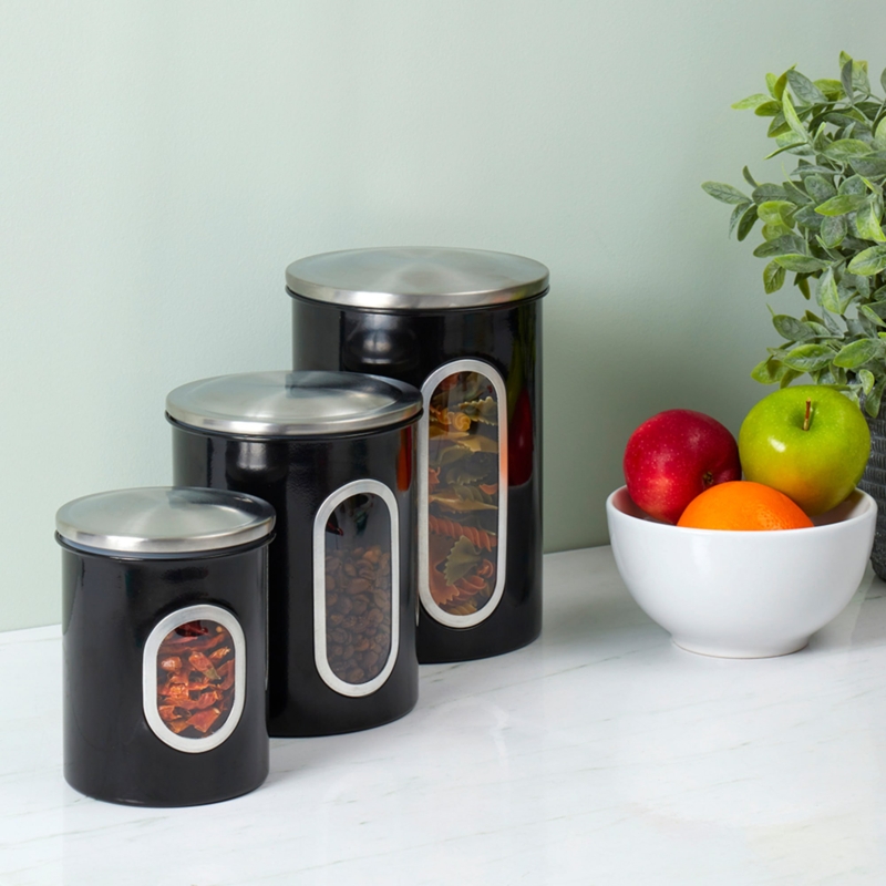 Set of Metal Canisters with Clear Windows